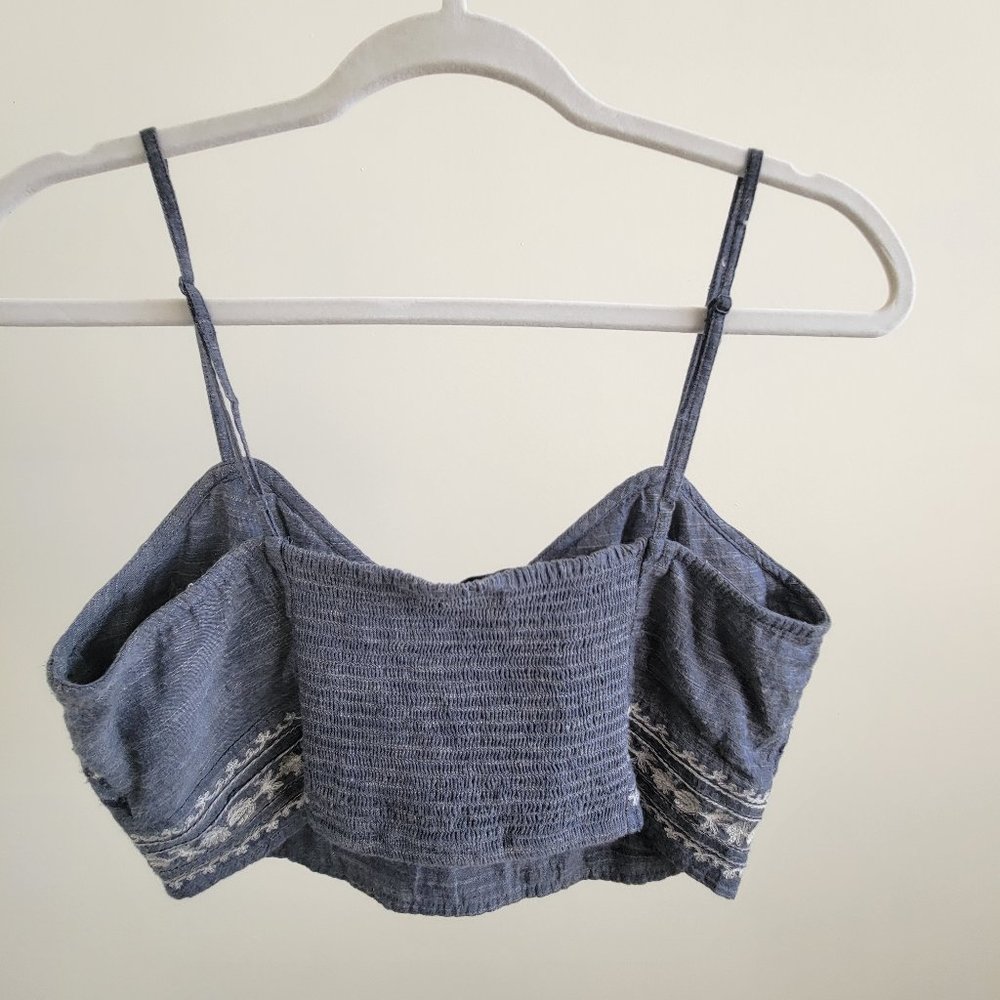 American Eagle Embroidered Chambray Crop Top - Picture 3 of 7
